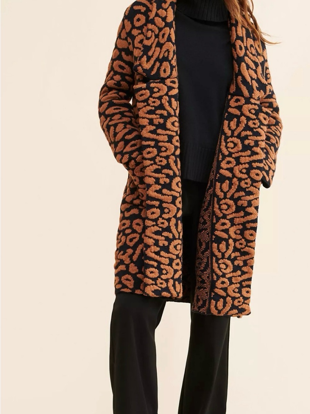 Anthropologie Black and Brown Leopard-Print Teddy Jacket